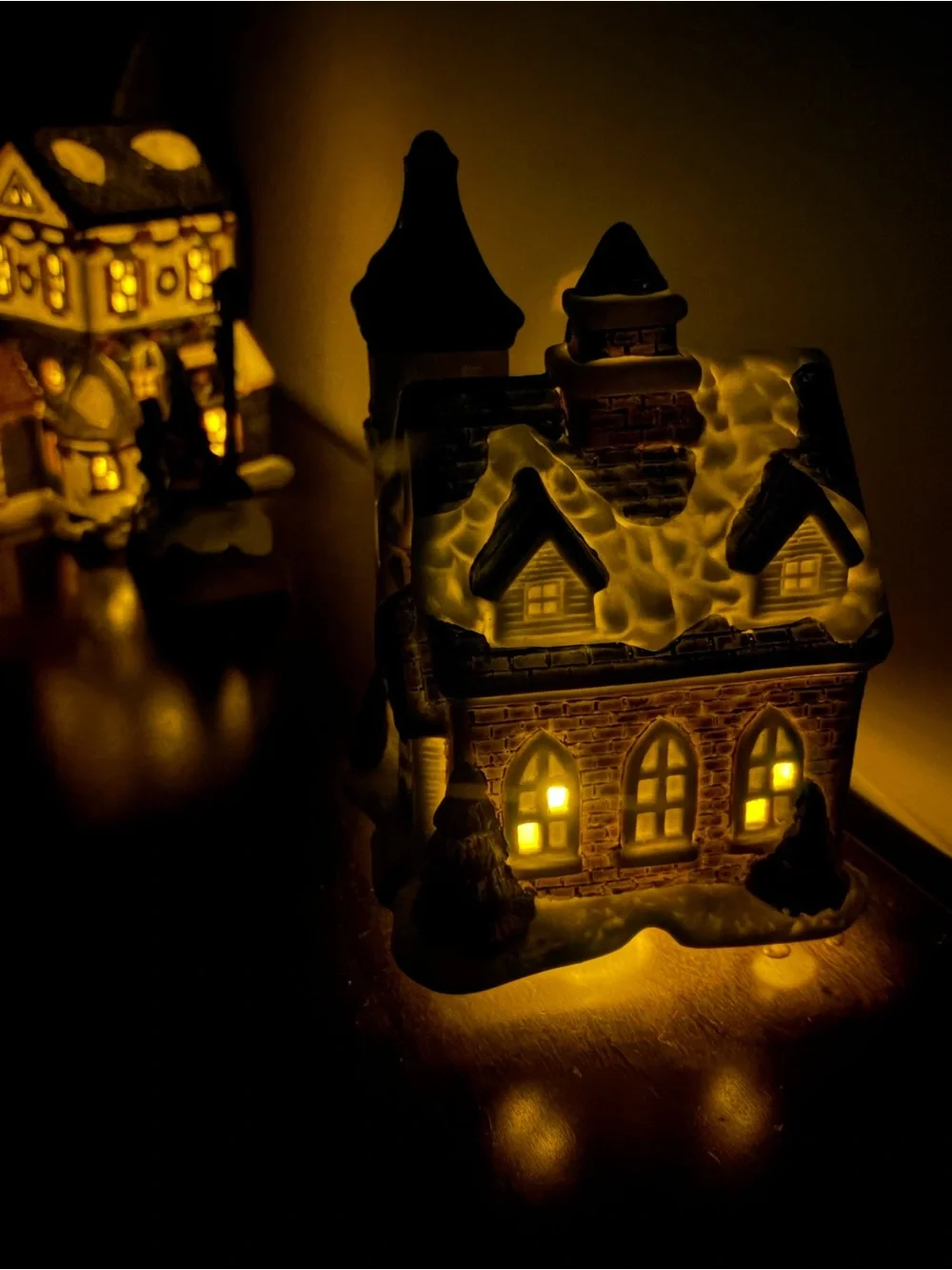 Holiday Village Train and Decorative Houses - Red, Green, Blue